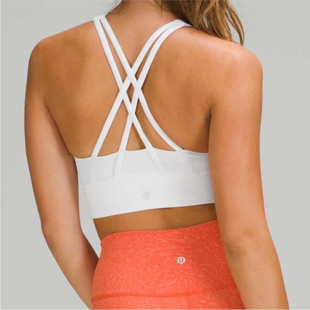 White ribbed lululemon high neck long line energy bra